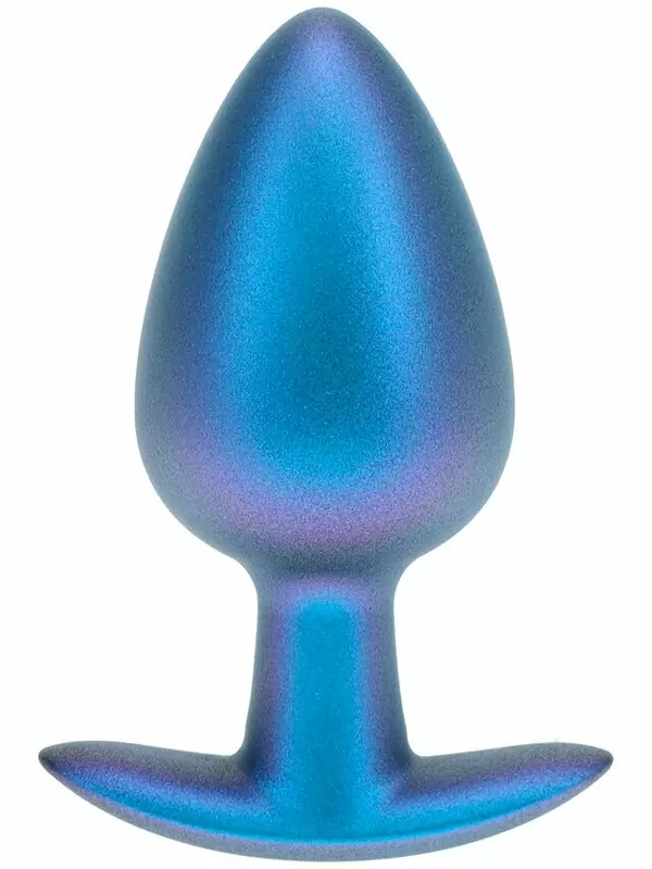 Гладкая анальная пробка Shots toys, 8,9 см, силикон, синий металлик