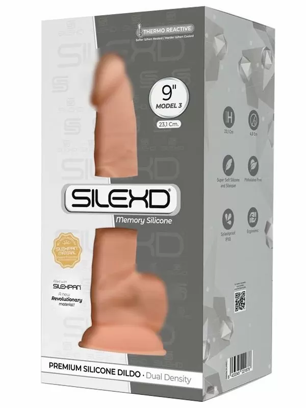 Реалистичный фаллоимитатор SILEXD Model 3, с мошонкой, 23,1 см, силикон, телесный