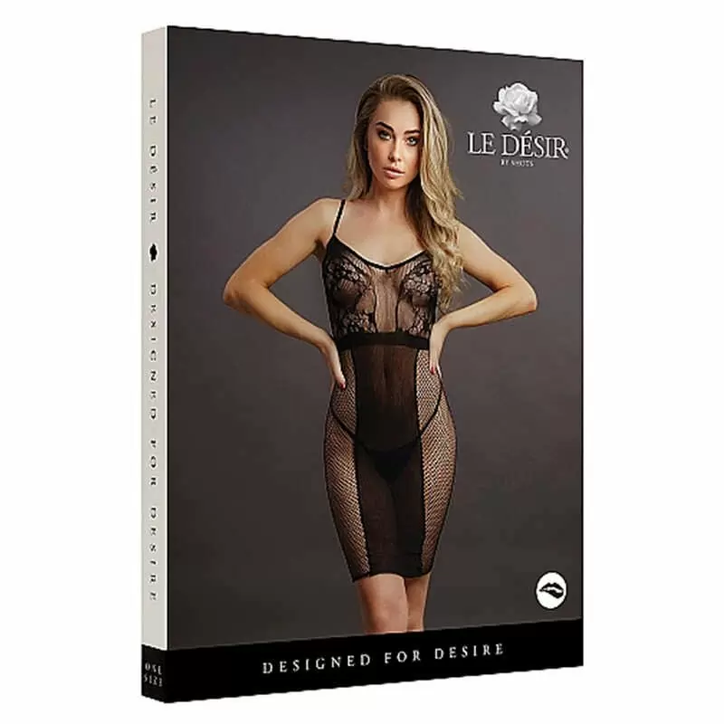 Миниплатье на бретельках Knee-Length Lace and Fishnet Dress, черное - S/XL