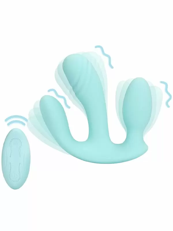 Тройной вибратор Breezy Blue, с пультом Д/У, 11,4 см, 10 скоростей, голубой