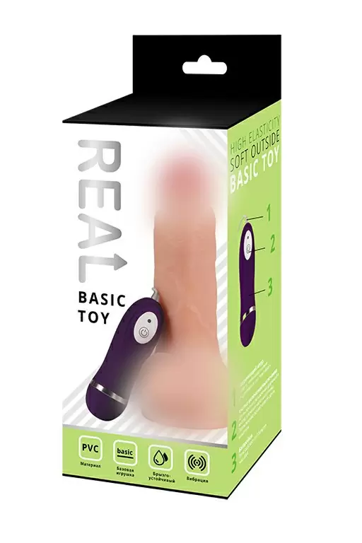 Реалистичный вибратор Real Basic, с проводным пультом, 17 см, 10 режимов, телесный