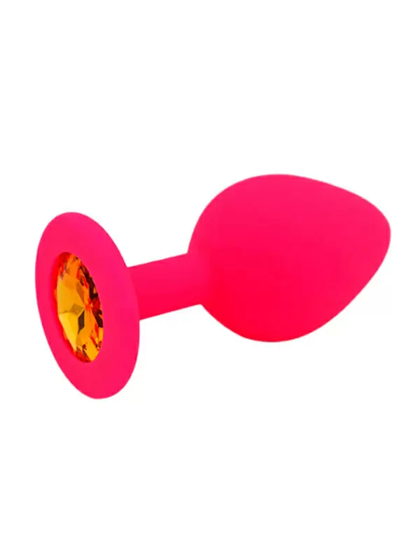 Средняя силиконовая анальная пробка Kanikule Medium с кристаллом – розовый с желтым