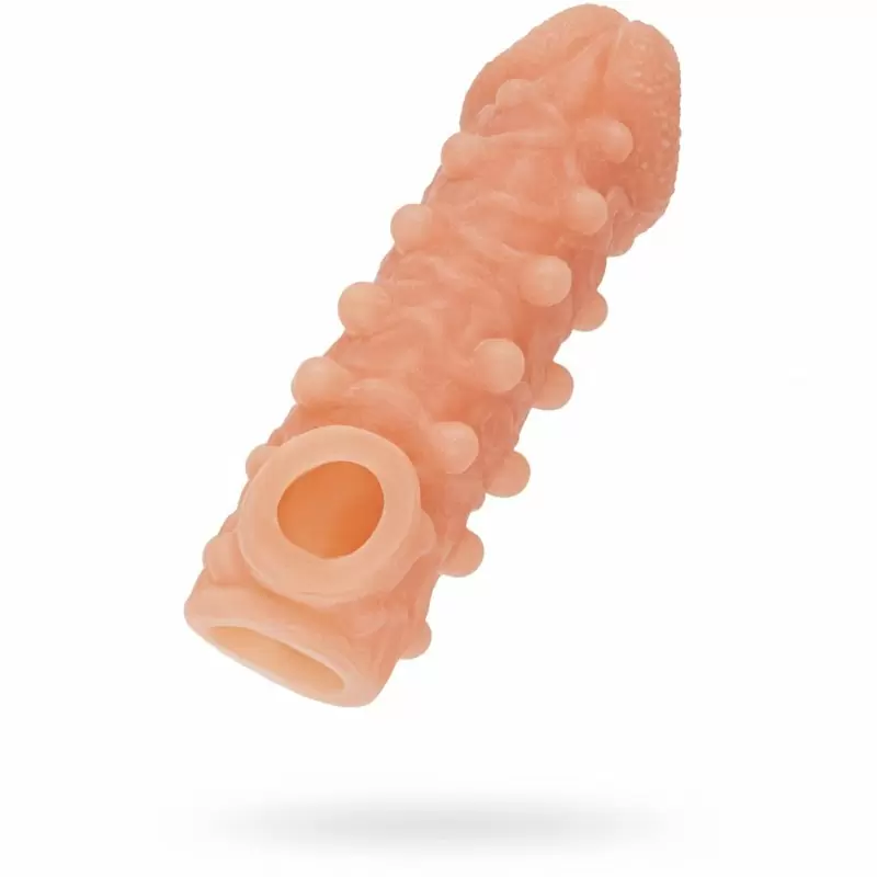 Реалистичная насадка на пенис с шариками и отверстием для мошонки «Cock sleeve» (средняя), Kokos