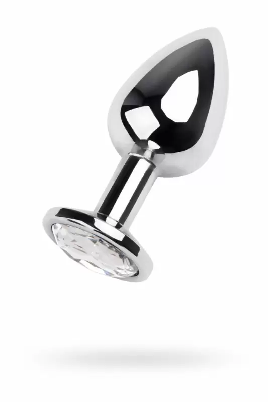 Тяжелая металлическая анальная пробка TOYFA с кристаллом цвета алмаза - серебристый с белым
