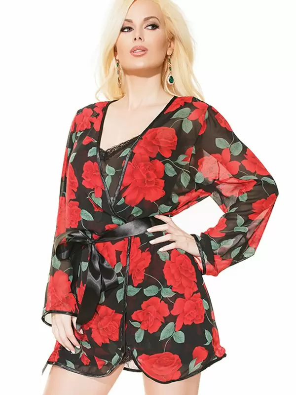 Коротенький халатик Coquette с красным розами