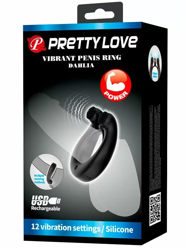 Перезаряжаемое эрекционное виброкольцо Baile Dahlia, двойной мотор, 12 режимов, силикон
