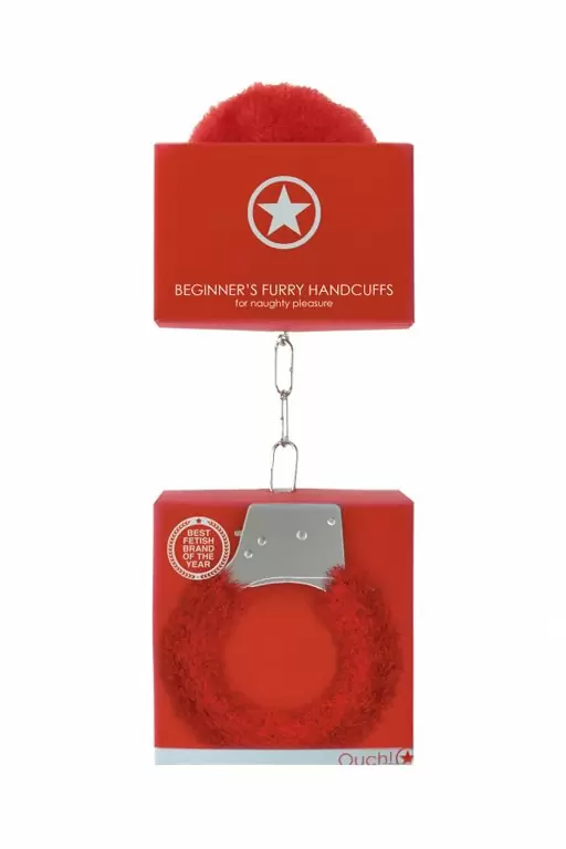 Металлические наручники с меховой обивкой Beginner's Handcuffs Furry (Красный)