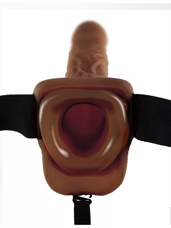 Реалистичный фаллопротез 9 Hollow Strap-On with Balls, полый, 24 см, ПВХ, коричневый