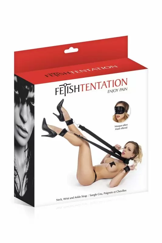БДСМ-набор для фиксации Fetish Tentation: наручники, наножники, маска