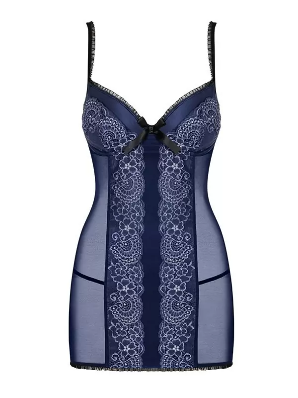 Синяя сорочка с элегантным кружевом и стринги Auroria (Obsessive) – S/M