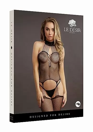 Кетсьюит (боди-комбинезон) Suspender Fishnet Choker - O/S