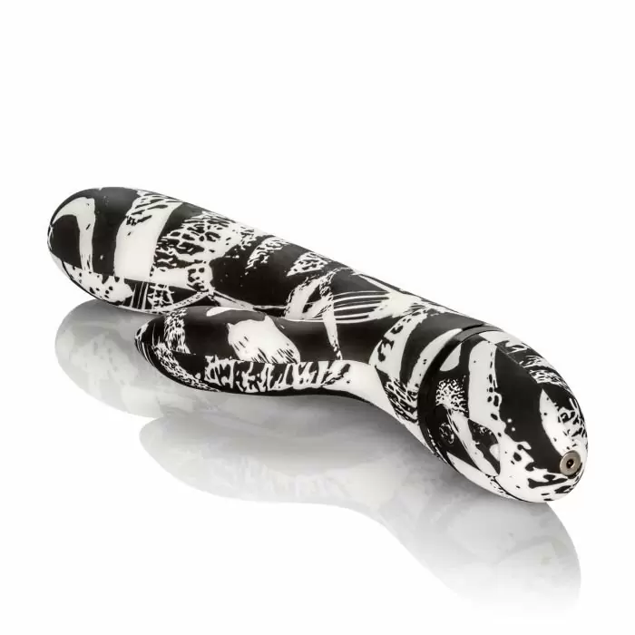 Пёстрый вибромассажёр с клиторальным стимулятором Calexotics Hype™ Dual Wand – чёрный, белый