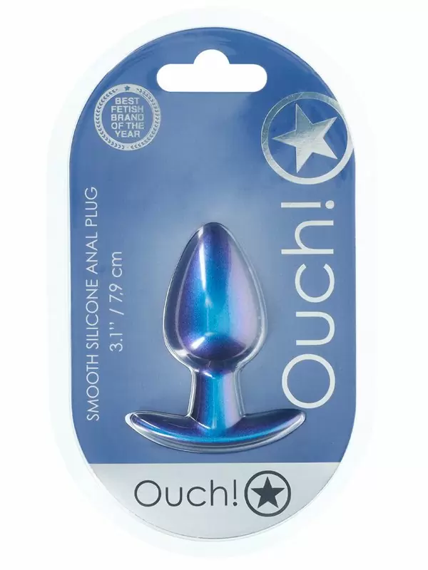 Гладкая анальная пробка Shots toys, 7,9 см, силикон, синий металлик