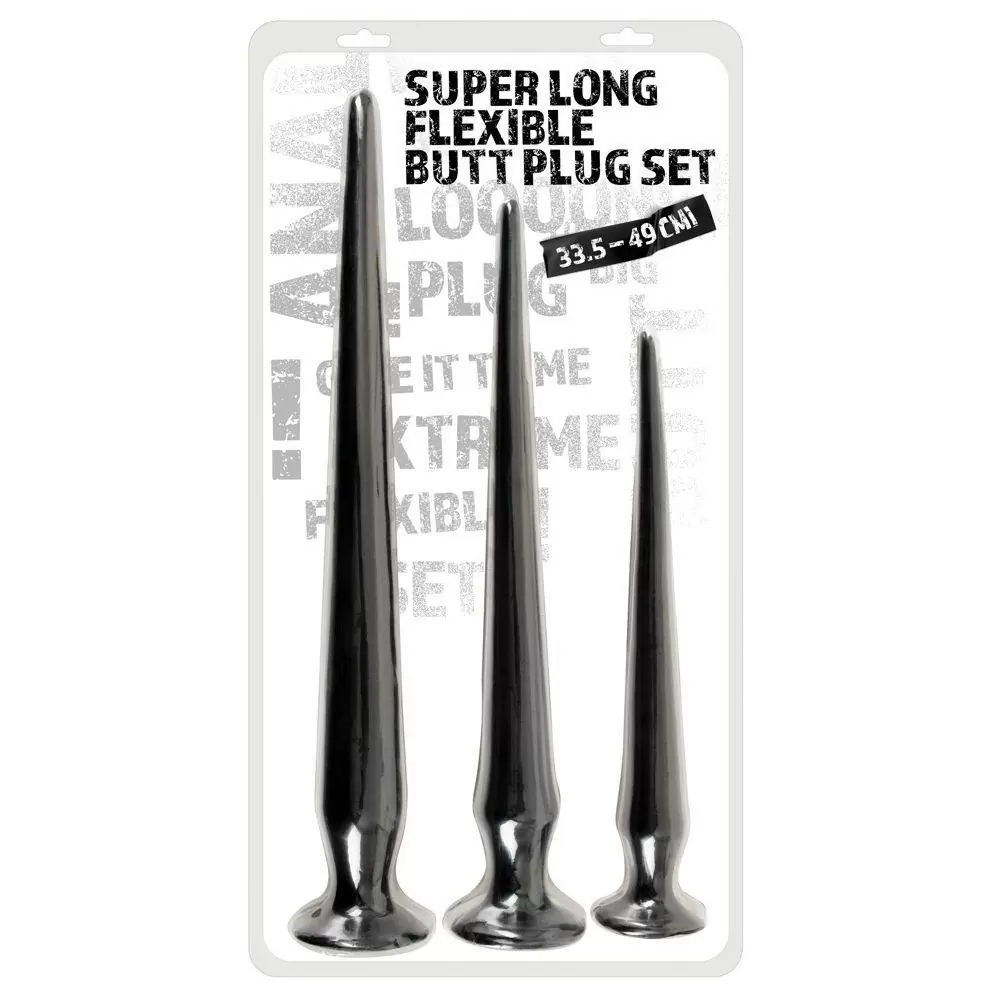 Набор длинных анальных пробок Super Long Flexible Butt Plug Set (черные)