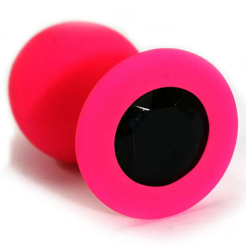 Средняя силиконовая анальная пробка Kanikule Medium с кристаллом – розовый с черным