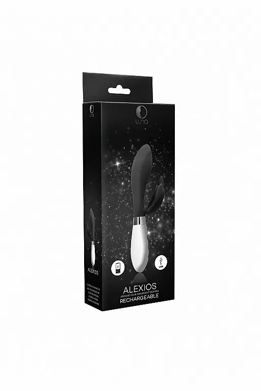 Мощный вибратор-кролик Shots toys Alexios, 21 см, 10 режимов, силикон, черный с белым