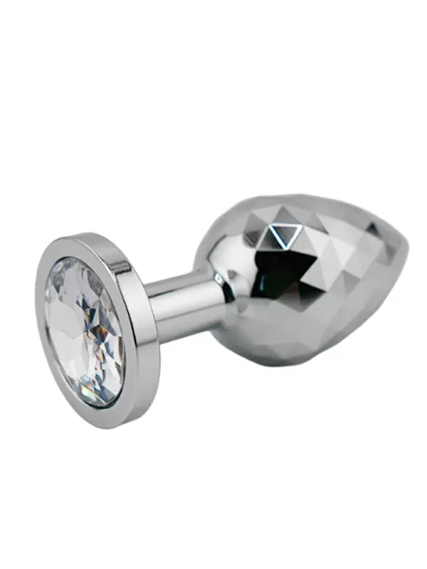 Алюминиевая текстурная анальная пробка с прозрачным кристаллом Medium