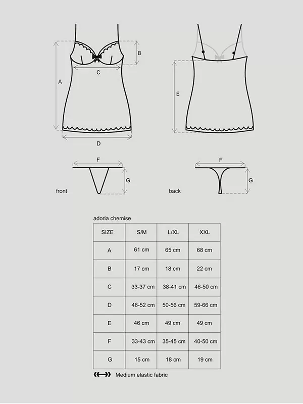 Черная полупрозрачная сорочка с сетчатым узором и стринги Adoria (Obsessive) – S/M