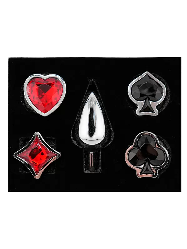 Набор из серебряной анальной пробки и четырех кристаллов в форме мастей (Small)