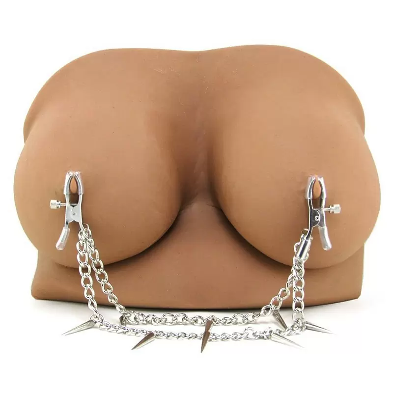 Зажимы на соски Rock Hard Nipple Clamps с двойной цепочкой - серебристый