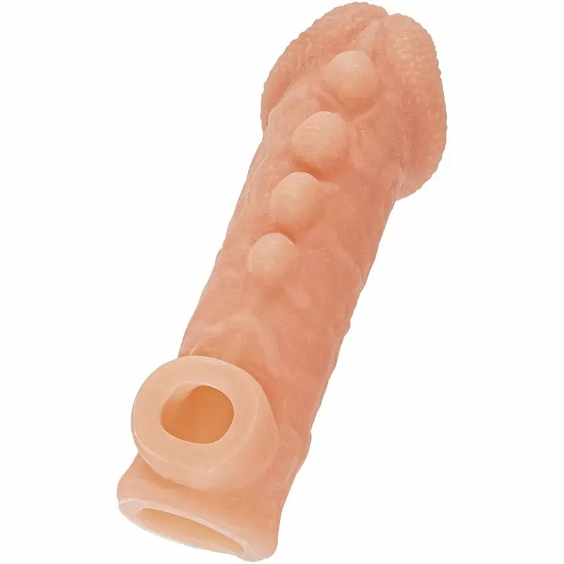 Реалистичная насадка на пенис с двумя рядами бугорков и отверстием для мошонки «Cock sleeve» (средняя), Kokos