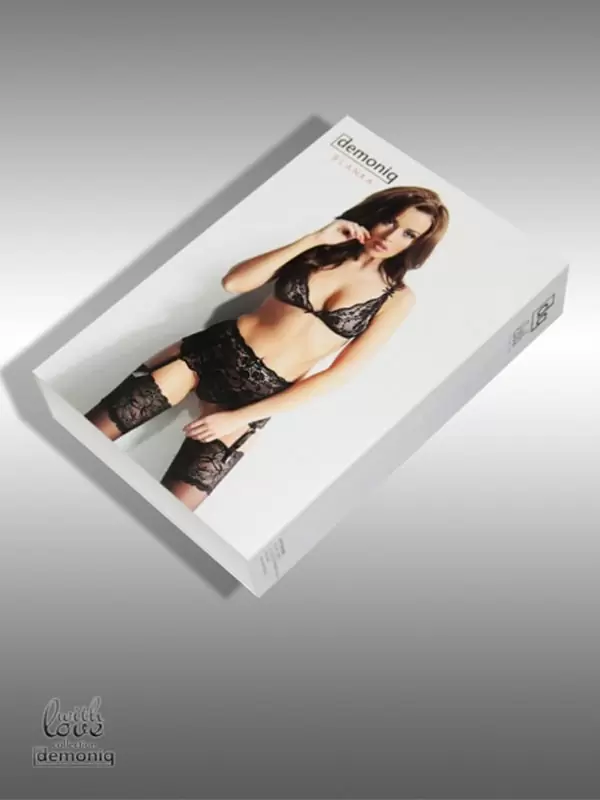 Кружевной комплект с высоким поясом Demoniq Blanka черного цвета – S