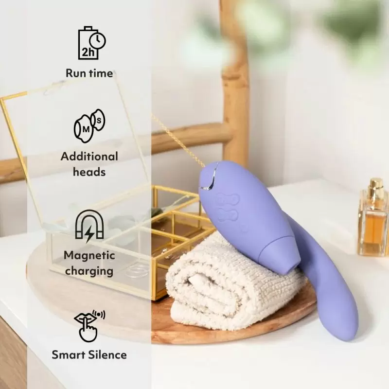 Инновационный вибратор-кролик Womanizer Duo 2 Petrol, технология Pleasure Air, сиреневый