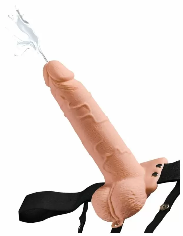 Реалистичный страпон с функцией эякуляции Fetish Fantasy 7.5 Hollow Squirting Strap-On with Balls Flesh: 19 см