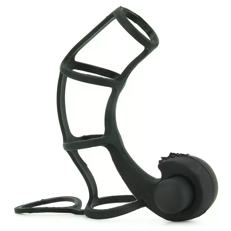 Насадка стимулирующая Beginner's Silicone Power Cage с кольцом на мошонку и вибрацией – черная