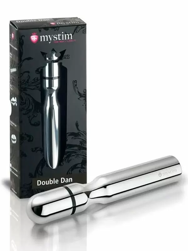 Анальный стимулятор Mystim Double Dan, для подключения к источнику электроимпульсов, 15,5 см, серебристый