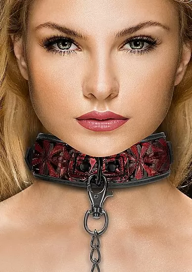 Широкий ошейник Luxury Collar with Leash бордовый