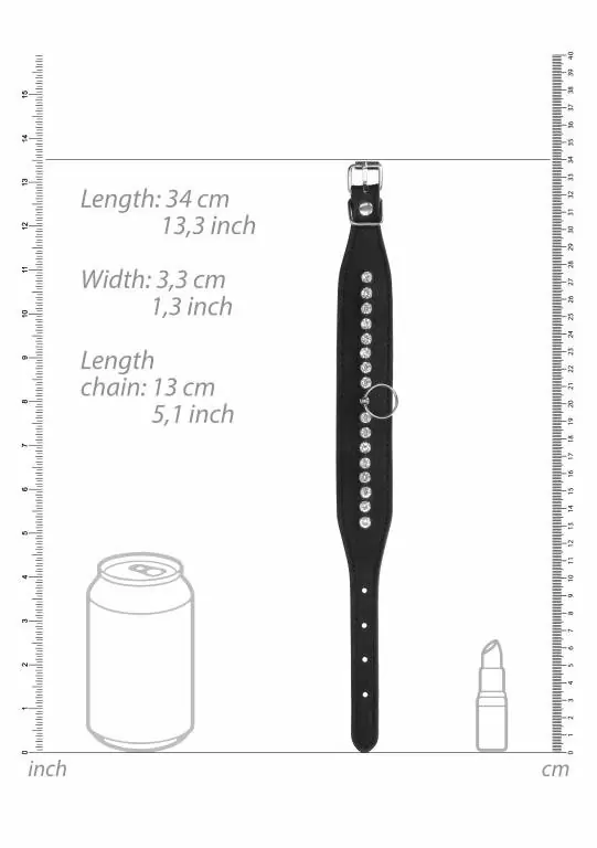 Сексуальные оковы на ноги из экокожи Diamond Studded Ankle Cuffs, 34 см, черный