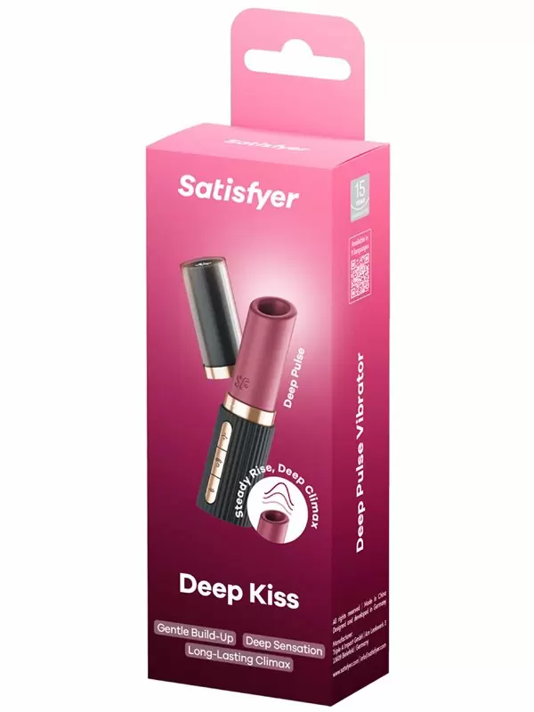Воздушно-волновой стимулятор клитора Satisfyer Deep Kiss black, в виде помады, 30 скоростей, силикон, черный