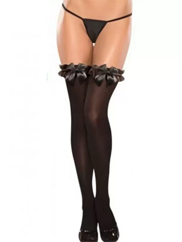 Чулки с бантами и рюшем (Temptlife) – черный