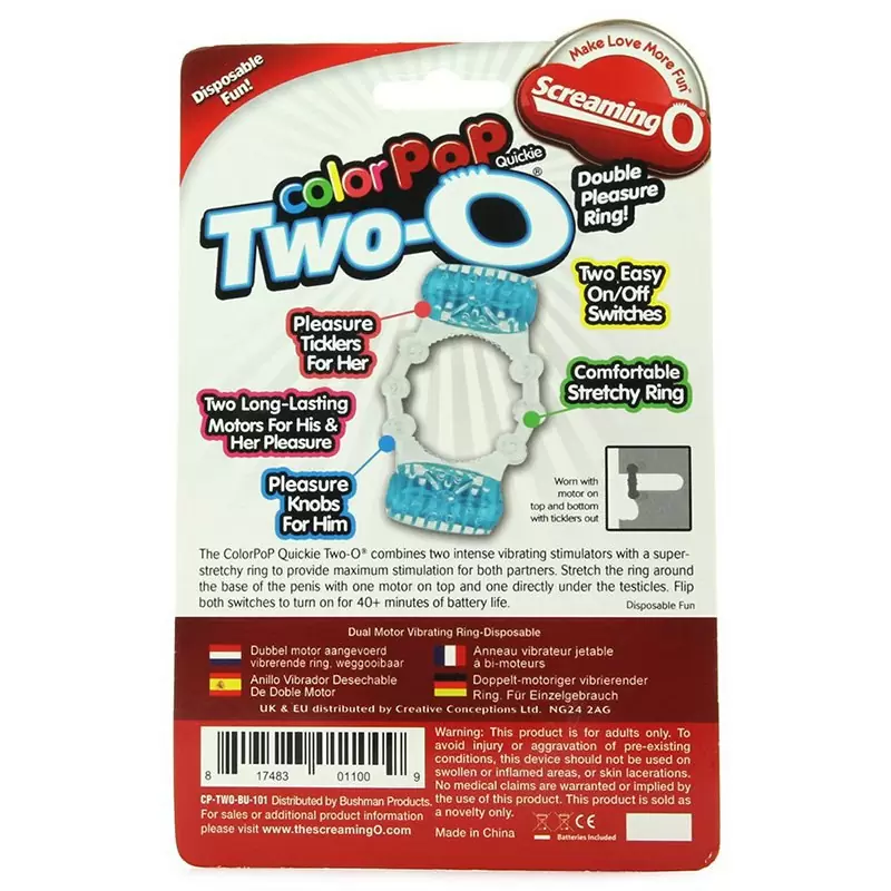 Эрекционное кольцо ColorPop Quickie Two-O с двойной стимуляцией – синий