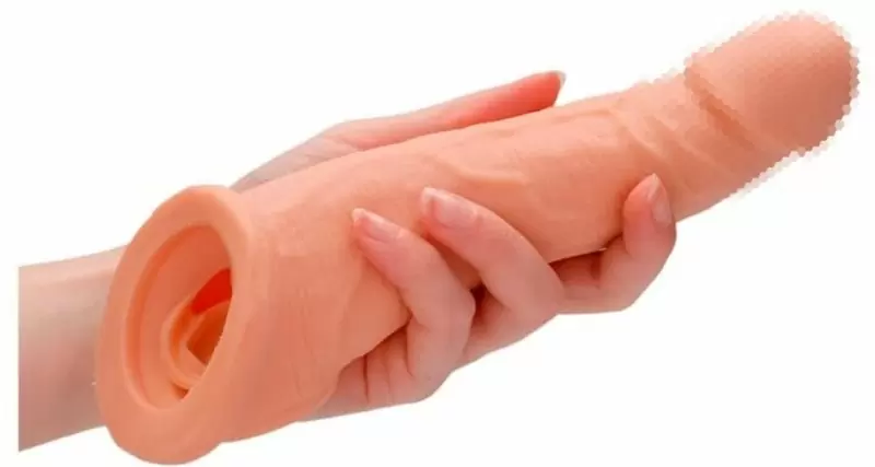 Увеличивающая насадка Shots Toys RealRock с креплением, телесный, 21,9 см х 5,9 см