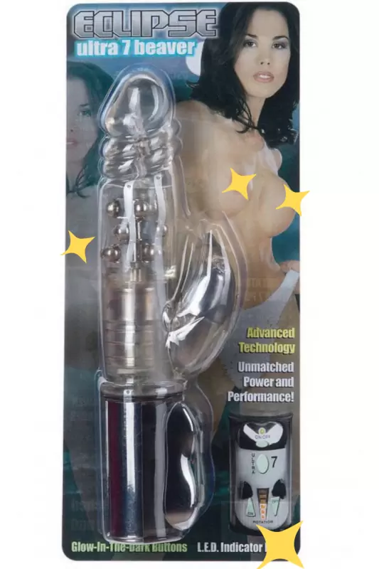 Высокотехнологичный вибромассажер Eclipse Ultra 7 Beaver с ротацией – прозрачный