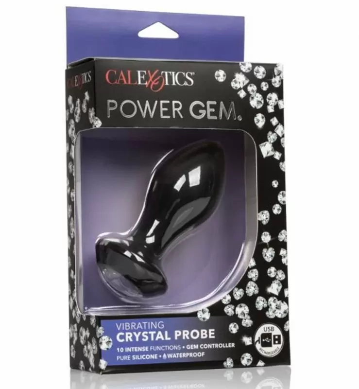 Анальная пробка Power Gem с кристаллом цвета алмаза - черный с серебристым